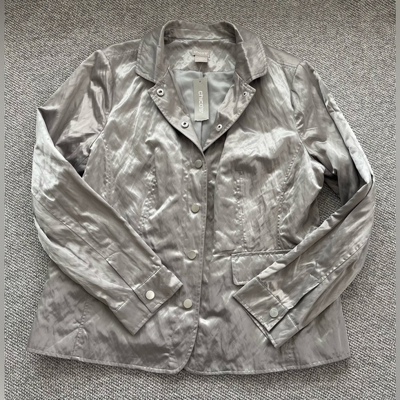 Chico's Silver Blazer Lightweight Metallic Suit Jacket - Picture 5 of 16
